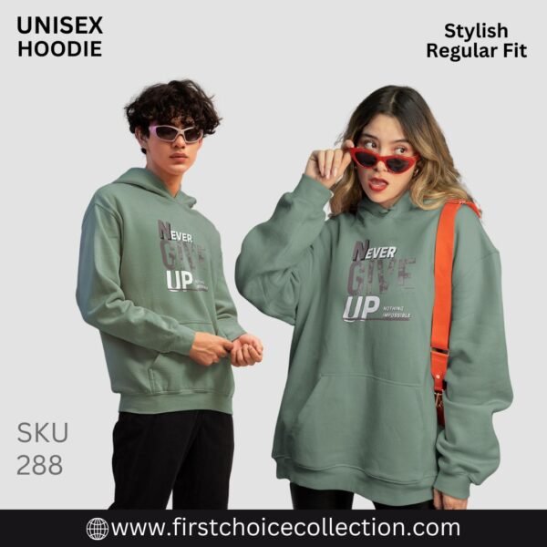 NEVER GIVE UP PRINTED HOODIES UNISEX - Image 3