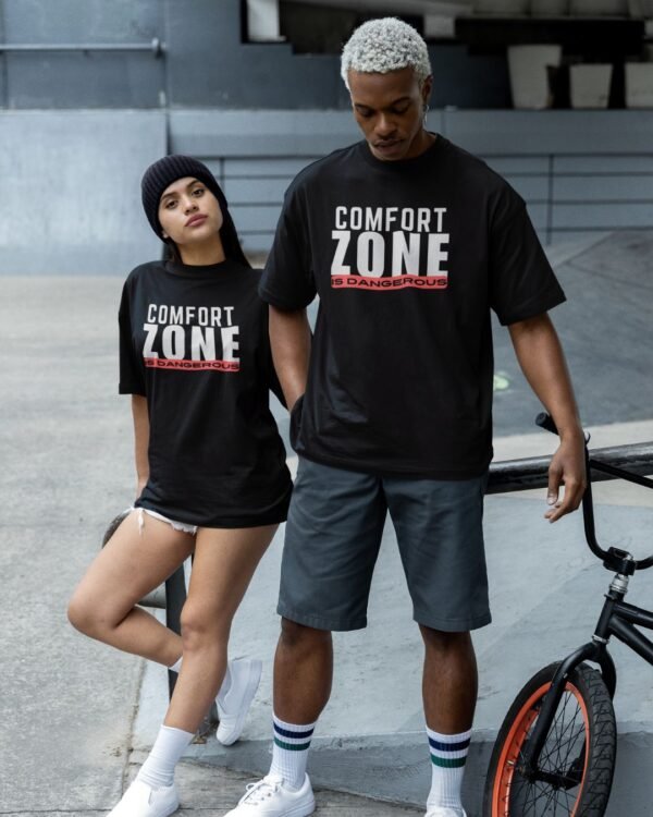 COMFORT ZONE IS DANGEROUS PRINTED GYM T SHIRT (180GSM) UNISEX - Image 2